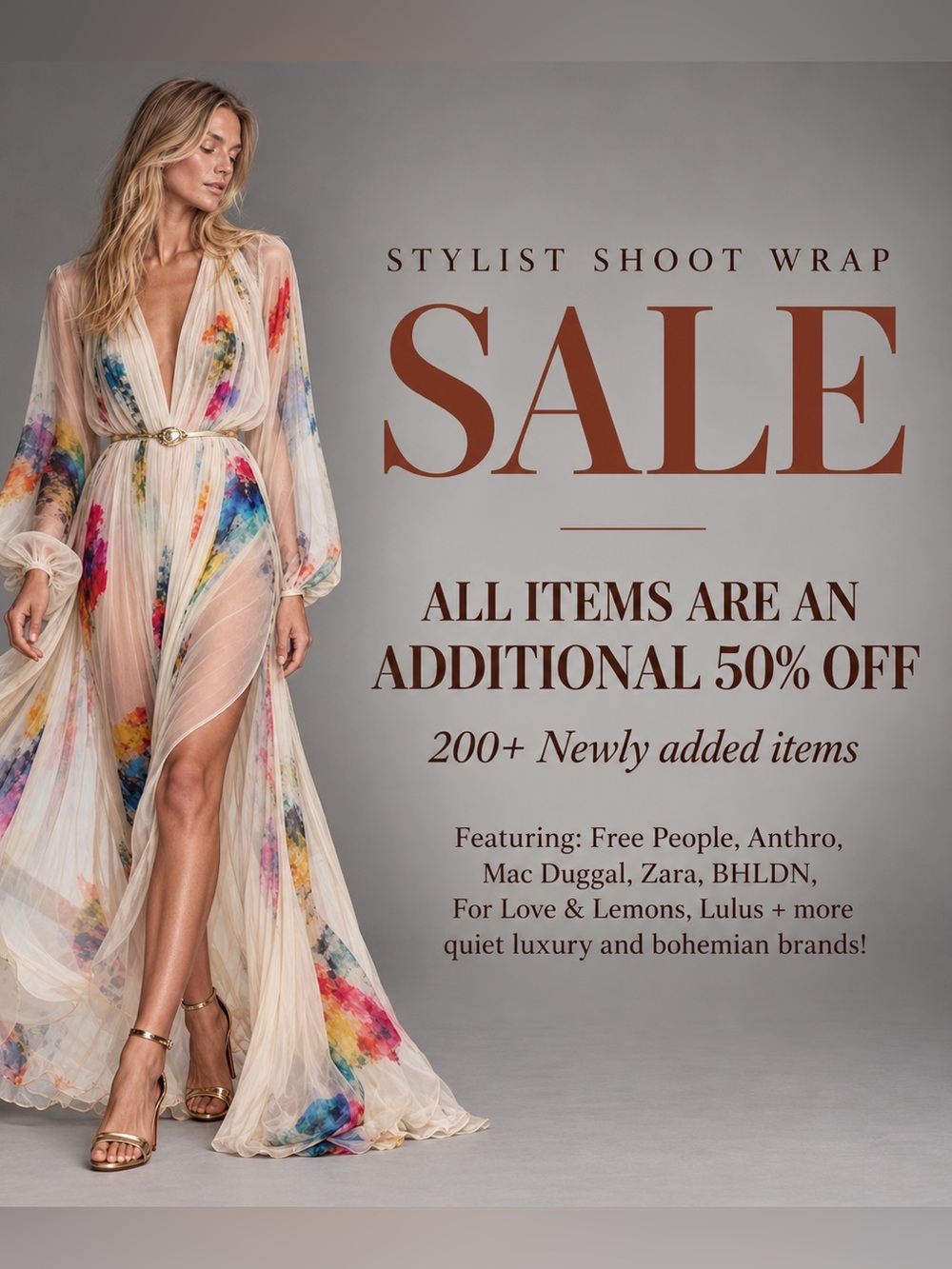 Lulu's Cream Sheer Floral Wrap Maxi Dress with Multicolor Accents